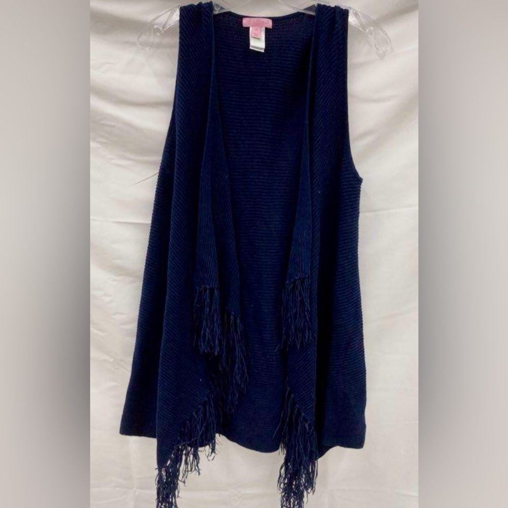 * Lilly Pulitzer Navy Blue Fringe Tassel Sweater Vest SZ Medium *